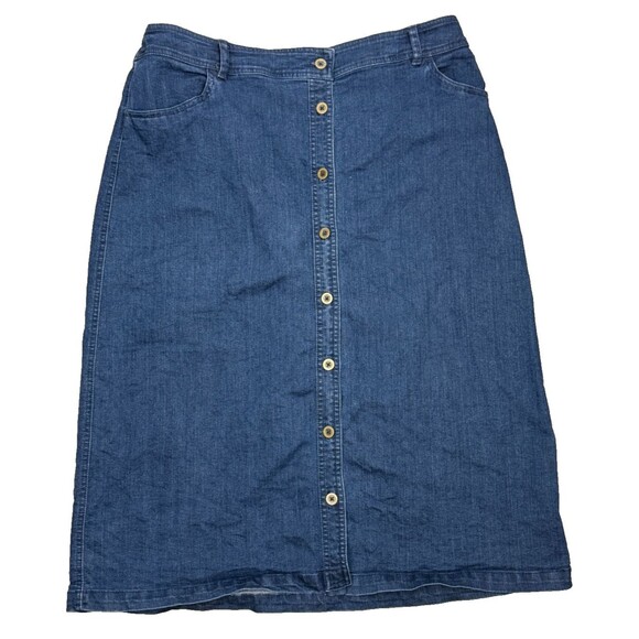 Laura Scott Denim Jean Y2K Midi Skirt 16 Button Up Pockets Elastic Waist Classic - Picture 1 of 5